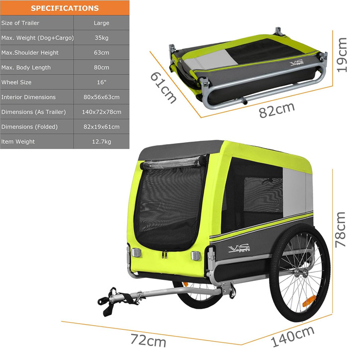 Тігго VS Pets L: велосипедний причіп для собак великого розміру, 270 л, до 35 кг, зелений