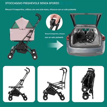 Дитяча та переносна візок для тварин BAKAJI 2 в 1, 40 кг, знімний кошик для перенесення та зберігання (Рожевий)