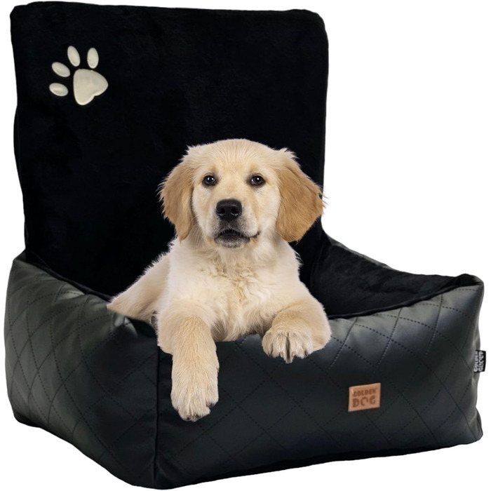 Автомобільний лежак для собак Golden Dog з ременем безпеки, 73 x 56 см, шкірозамінник, чорний