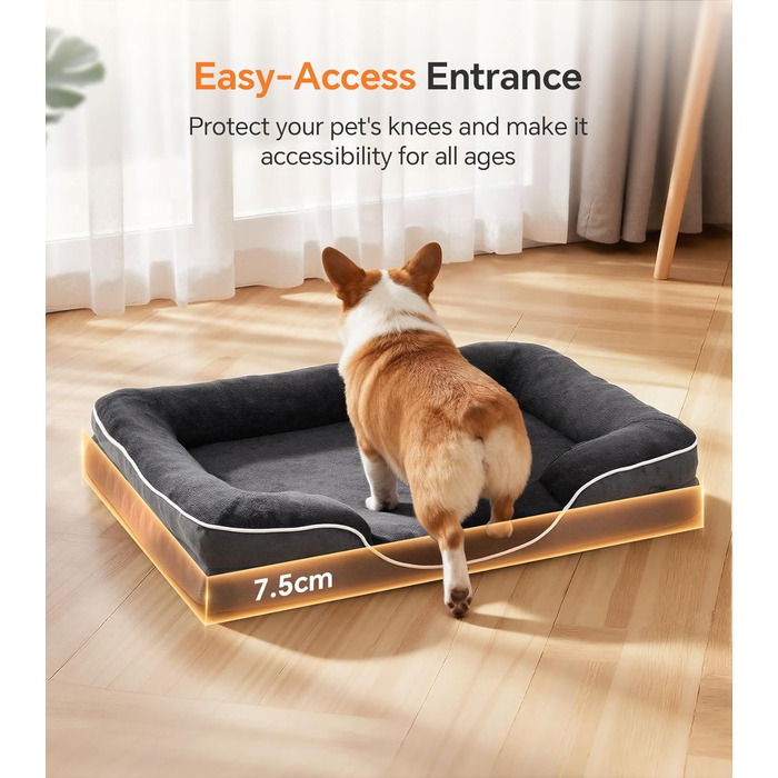 Ортопедичне ліжко для собак великого розміру, м'яке плюшеве, з антиковзною основою, для собак та котів, сіре, 89x63x16 см, знімний чохол