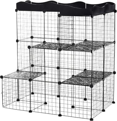 Клітка для котів PawHut з пробігом, 3 яруси, 2 двері, пандус, металевий каркас, 105 x 70 x 116 см, чорна