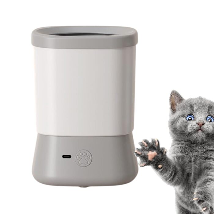 Автоматичний мийка лап для собак - 2 швидкості, захист від бризок, аксесуар для догляду вдома, у подорожах, на природі, сірий