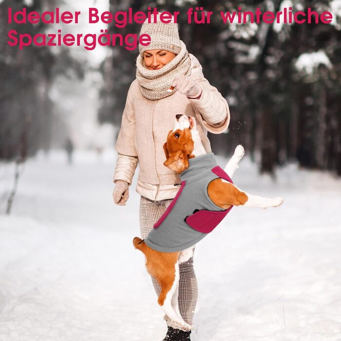 Теплий флісовий пуловер для собак - теплий зимовий пуловер з подвійним шаром (Розмір: M, Обхват грудей: 42 см, Обхват шиї: 29 см, Червоний)