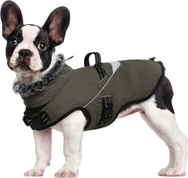 Водонепроникний собачий дощовик LIANZIMAU з шлейкою. Зимовий теплий дощовик-пуловер для собак з флісовою підкладкою та світловідбиваючими елементами. Підходить для маленьких, середніх та великих собак. Колір: сіро-зелений.