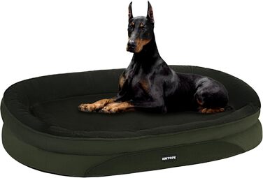 Ортопедичне ліжко для собак, ліжко-софа з валиком для шиї, кошик для собак з антиковзною основою, знімне та пральне, для великих собак, 122 x 90 x 19 см, оливковий колір