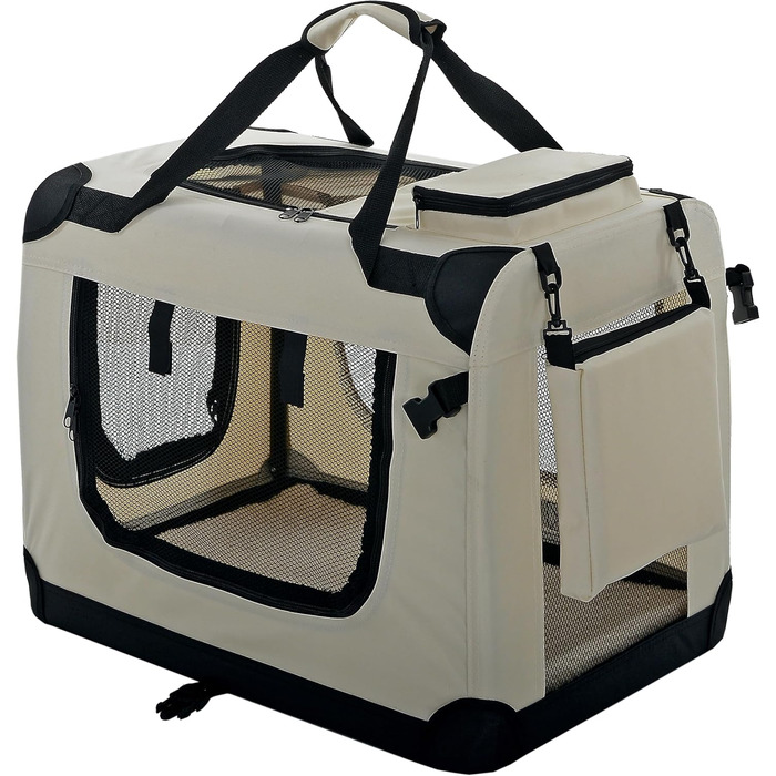 Транспортна переноска для собак та котів PET VIOLET – розкладна, міцна, 62x42x44 см, бежева