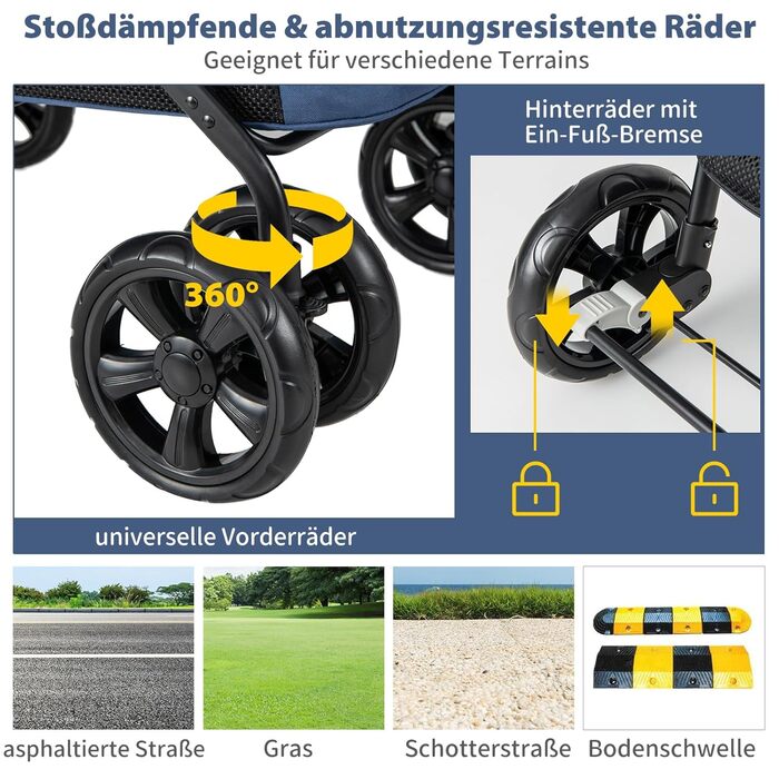 Візок для собак COSTWAY, розкладний, до 40 кг, з подушкою, з сітковими вікнами та верхньою полицею, з 2 дверима та бічними кишенями, для собак та котів (Блакитний)