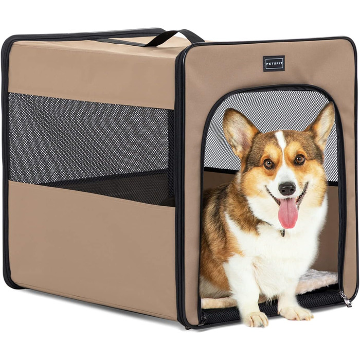 Складана переноска для собак Petsfit, розмір M, для дому та авто, міцна та легка, з плюшевим матрацом 3 см, 61x46x53,5 см