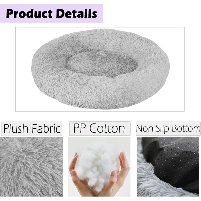 Кругле лежанка-гніздечко для собак та котів, 80 см, сірий колір, плюшевий, миючий, для дрібних та середніх порід