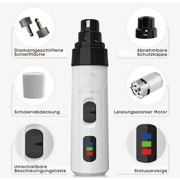 Триммер для собак Orthopfote: тихий нагрівач для нігтів з нагрівальними насадками, м'який та з низькою вібрацією для рівного підстригання (1 комплект)