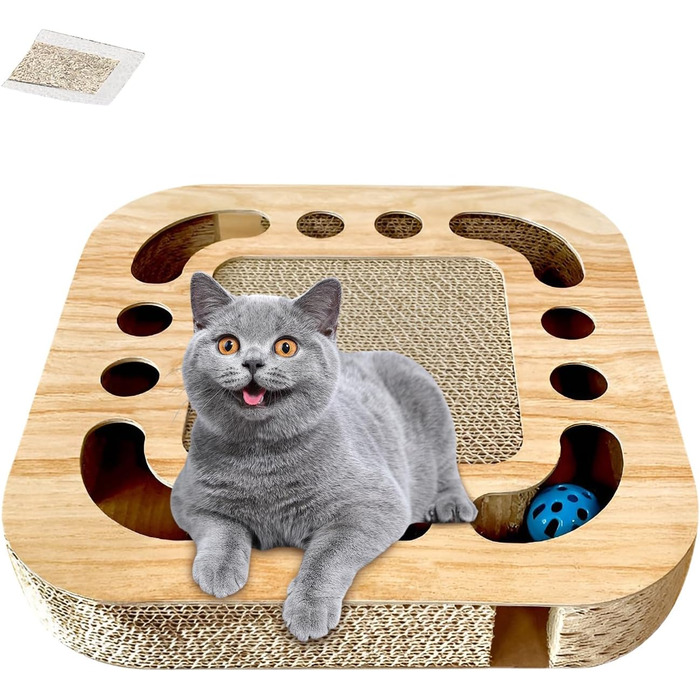 Кігтеточка для котів AUSYIWI з гофрокартону, 33x33x5,5 см - велика та маленька, з аксесуарами та іграшками