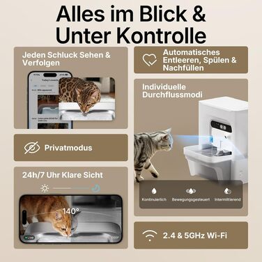 Розумний фонтан для води PETKIT EverSweet Ultra для котів та малих собак, 5л, з AI-камерою, розділенням чистої та брудної води, керуванням через додаток та Wi-Fi (2.4/5GHz)