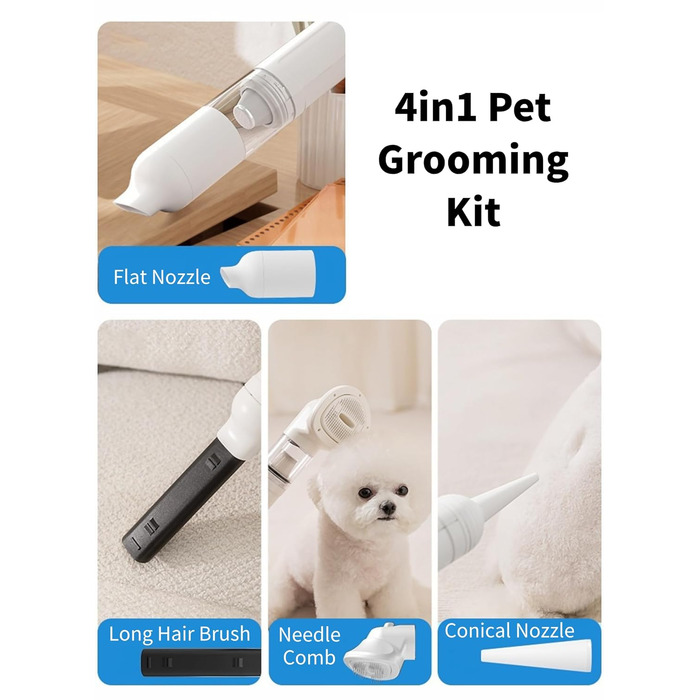 Набір для догляду за собакою з пилососом, видалення шерсті собак та котів, 4200Pa, 3 насадки, низький шум