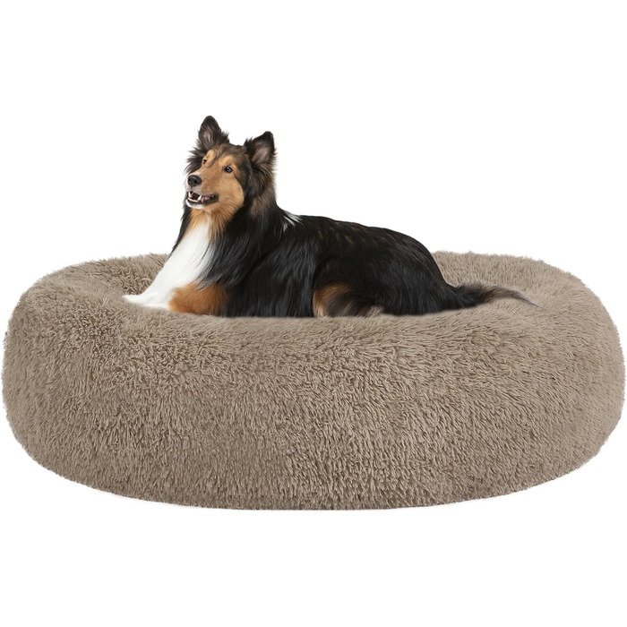 Ортопедичне ліжко для собак, круглий лежак, софа для собак та котів, донат, м'який кошик для собак, прання, 80 см Ø, верблюжий колір, розмір 80 x 80 x 20 см, верблюжий колір