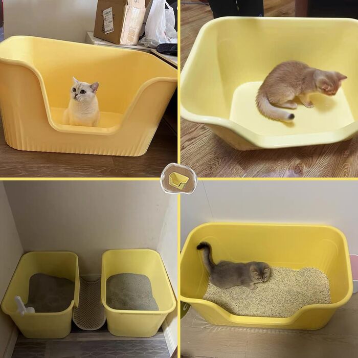 Vealind велика котяча туалетна коробка для великих котів, жовта, з високими стінками, 78,9x53,3x40,6 см