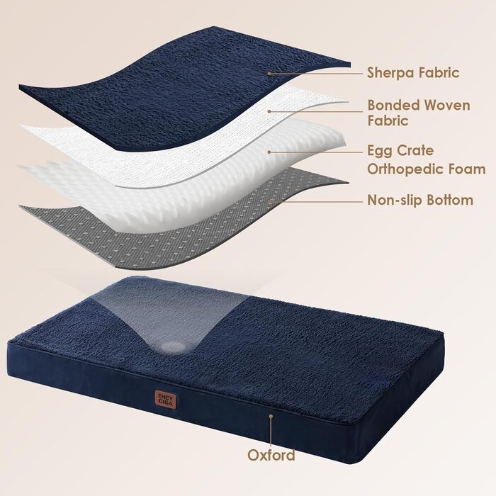 Ортопедичне ліжко для собак середніх порід EHEYCIGA, 89x58x9 см, м'яке, знімний чохол, блакитне