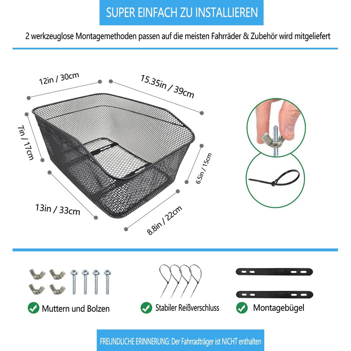 Металевий задній кошик для велосипеда, великий, стабільний, з аксесуарами для монтажу. Підходить для собак, покупок, пікніків, шкільних рюкзаків. Модель L2