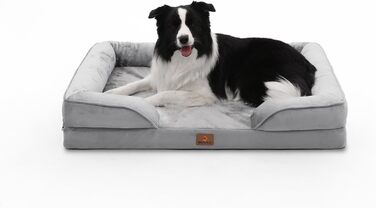 Ортопедичне ліжко для собак великих порід, ергономічне софа з піною у формі яйця, вологостійке, неслизьке ліжко для собак 97x71см, світло-сірий, L 97 x W 71 x H 17 см