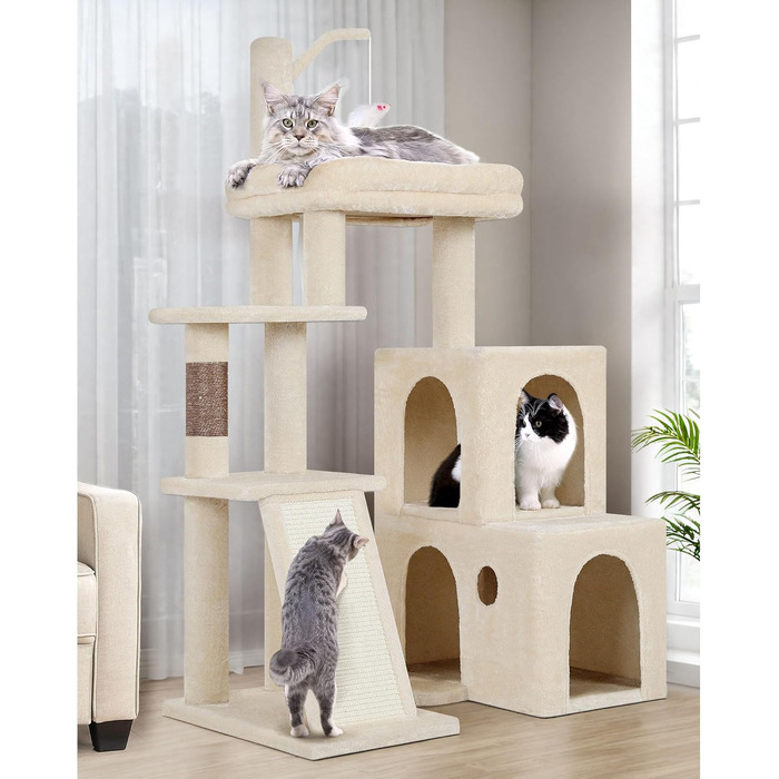Драбина-кіготь Globlazer для котів XL, бежева, з 2 будиночками, платформа, іграшки, для великих котів та сениорів