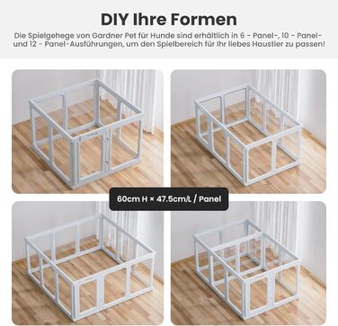 Клітка-вигул для цуценят Gardner Pet Acryl, 60 см, 8 панелей. Підходить для цуценят, кроликів, котів, свиней. Зручна, прозора, з присосками. Білий колір