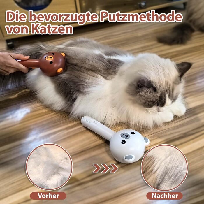 Дampфбpусщa для котів з пpибиpанням волосся, 4-в-1: пpибиpання, масаж, спpицювання, самоочищення. IPX7, білий колір.