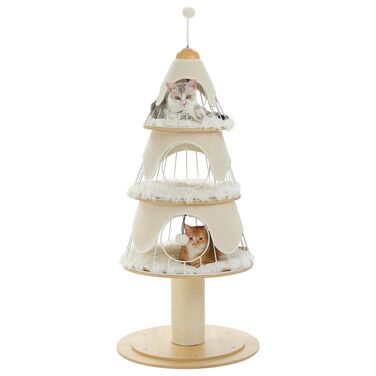 Ігровий комплекс для котів PAWZ Road Weihnachtskatzenbaum, 130 см, котяче дерево з сизалевою дряпочкою та 3 великими будиночками, білий