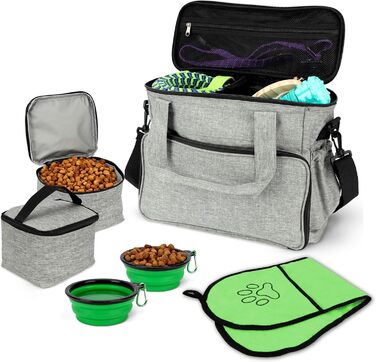 Сумка-переноска для собак BELLE VOUS - складаний миска для собак - сумка-переноска з багатьма кишенями - з контейнером для корму - сумка для аксесуарів для собак - рюкзак для собак - сумка для подорожей з собакою