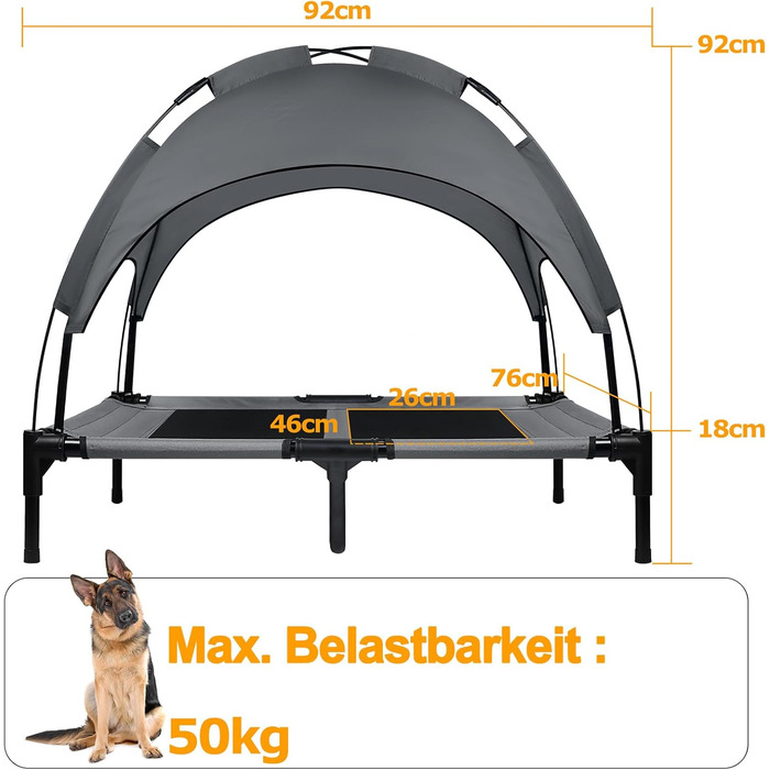 Лежанка для собак з дахом, піднята лежанка для собак, собаче ліжко, диван для собак, місце для сну для великих собак до 50 кг, для використання в приміщенні та на вулиці (92x76x92 см, L)