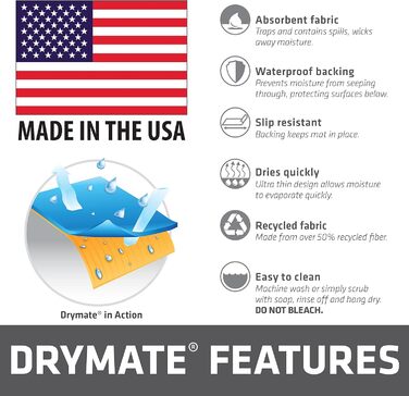 Підкладка під миску для собак та котів Drymate, поглинаюча тканина, водонепроникна основа, неслизька, придатна для прання в пральній машині, міцна, 30,5 x 50,8 см, колір 'Індійське літо Туркіс'