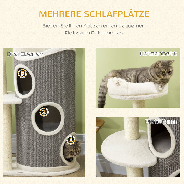 PawHut Cat Tree 109 см Cat Tree з кігтеточкою та лежаком для кішки, колони з сизалю, сучасний у білому сірому кольорі для любителів кішок
