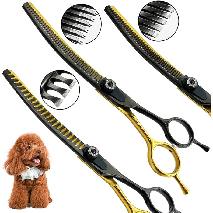 Професійна філірувальна ножиця Profi 7,5 дюймів для собак, котів та інших домашніх тварин. Ножиці для грумінгу з регульованим гвинтом, нержавіюча сталь 440C (тонке розрідження 60%-70%)