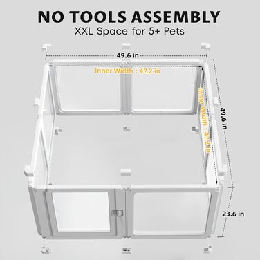 PALOPALO Вольєр XXL з прозорого акрилу для цуценят, собак-матерів та кішок – легка портативна будка для собак з легкою збіркою, дихаюча конструкція для дому