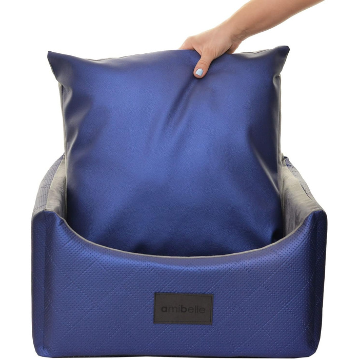 Автокрісло для собак 2в1 | Універсальне миюче автокрісло для заднього та переднього сидіння | Лежанка для собак та котів | Штучна шкіра, пухнастий плюш | 48 x 48 см (Блакитний)