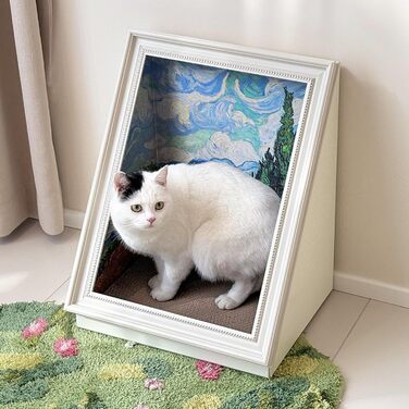 Будиночок для котів PETKARAY з рамою та когтеточкою – декоративна котяча хатка з оригінальним дизайном, велике ліжко для кошенят, знімна царапка, для дому