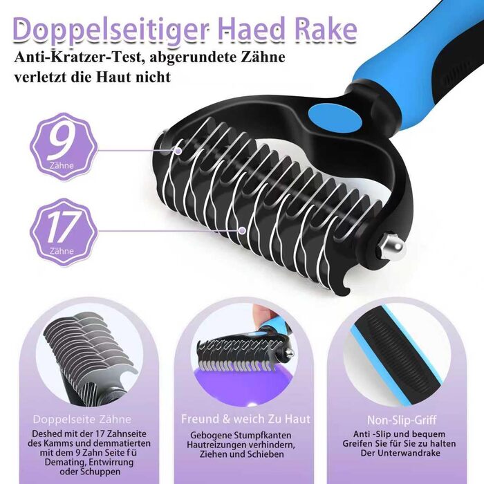 Набір для грумінгу собак та котів Slicker Brush – 3 частини (підшерстковий гребінь, гребінь з нержавіючої сталі) для довгошерстих порід (Golden Retriever, Labradoodle, Пудель), фіолетовий