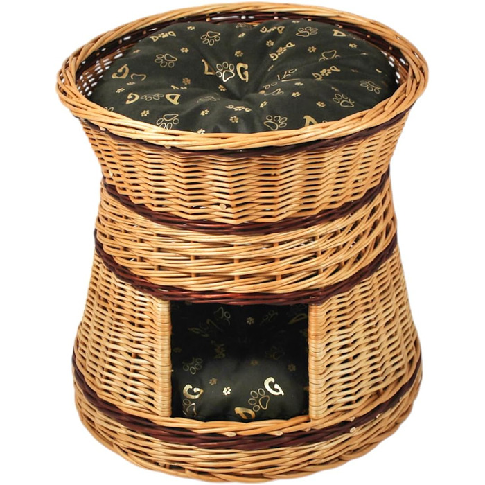 Кігтеточка-лежанка для котів та собак: кругла, з прутиків верби, 2 поверхи, з подушкою (47x47x45 см)