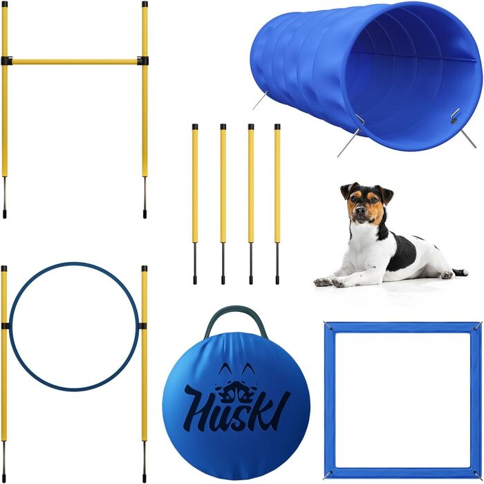 Набір для аджиліті для собак Huskl Agility Set: тунель, стійки, кільце, коробка для відпочинку. Аксесуари для аджиліті та тренувань собак.