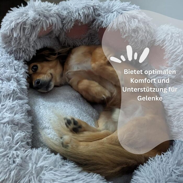 Ліжко для собак Pfoten&nasen® Bärenpfote, Рожеве, M-75см - М'яке кругле ліжко у вигляді ведмежих лапок, зручне для собак середніх порід