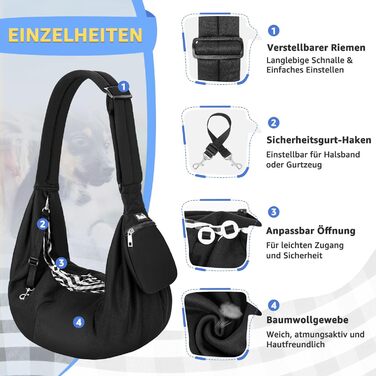 Сумка-переноска для собак SlowTon, чорна, для собак 4,5-7,2 кг, з регульованим плечовим ременем та передньою кишенею