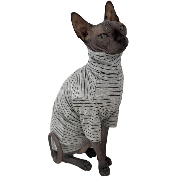 Футболка для котів Sphynx, бавовна, смугаста, з рукавами, для безшерстих порід (жовта, M)