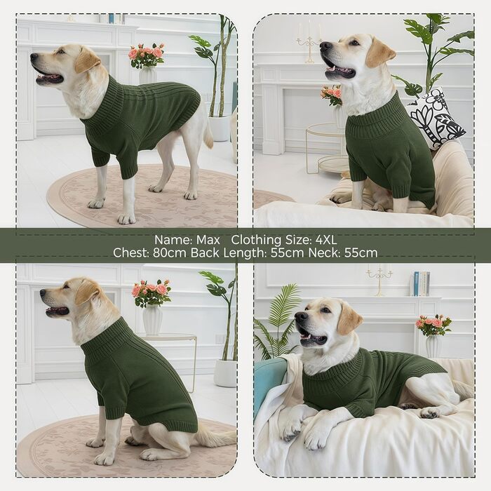 Вовняний пуловер для собак середніх порід - теплий, дихаючий, з коміром-гетром (M, зелений)