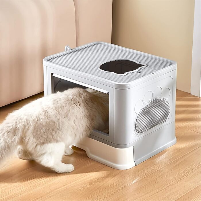Домашній туалет для котів Homewell з кришкою та лопаткою, сучасний котячий лоток-комод, багатофункціональний аксесуар для котів, 51x40x37 см, сірий, Модель 1