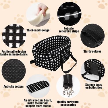 Автокрісло для собак - підставка для тварин у машину, з ременем безпеки та м'яким сидінням, чорний (до 6,8 кг)