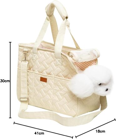 PETCUTE Сумка-переноска для собак та котів, дихаюча переноска для маленьких собак до 6 кг, сумка-переноска на плече з кишенями, переноска для собак з знімним килимком, M, Бежевий