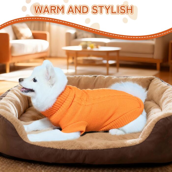 Вовняний пуловер для собак з коміром-стійкою, теплий та м'який, червоний, розмір M 12' (8', візерунок 