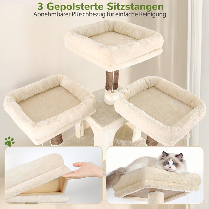 Драбина-будинок для котів Globlazer Beige XXL, 209 см: 3 стійкі лежанки, 2 будиночки, 2 кошики, велика платформа, іграшки для котів. Стабільна для 3-5 котів.