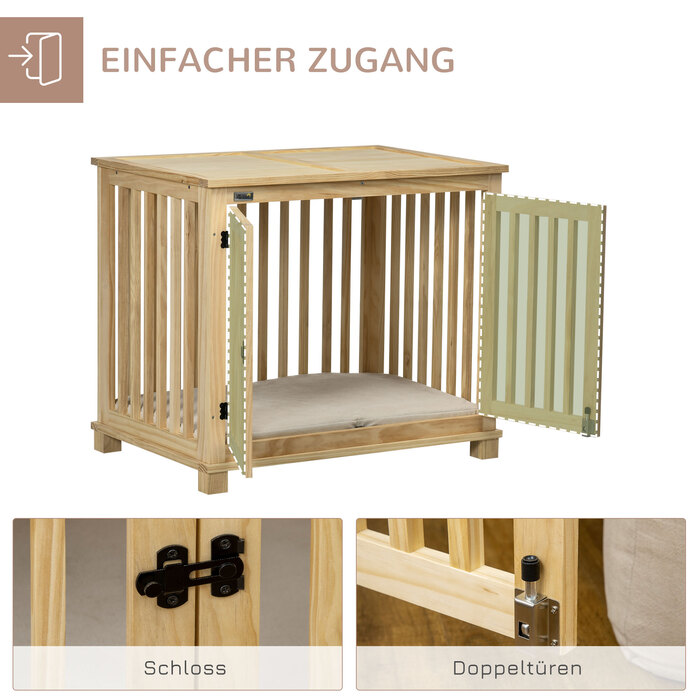 Pawhut Dog Cage Клітка для середніх собак з подушкою Будка для собак з натурального дерева в кремово-білому кольорі 82,5x57x72см