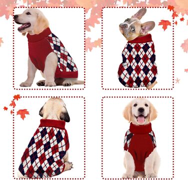 Теплий в'язаний пуловер для собак та котів, розмір L, червоно-синій, з візерунком 