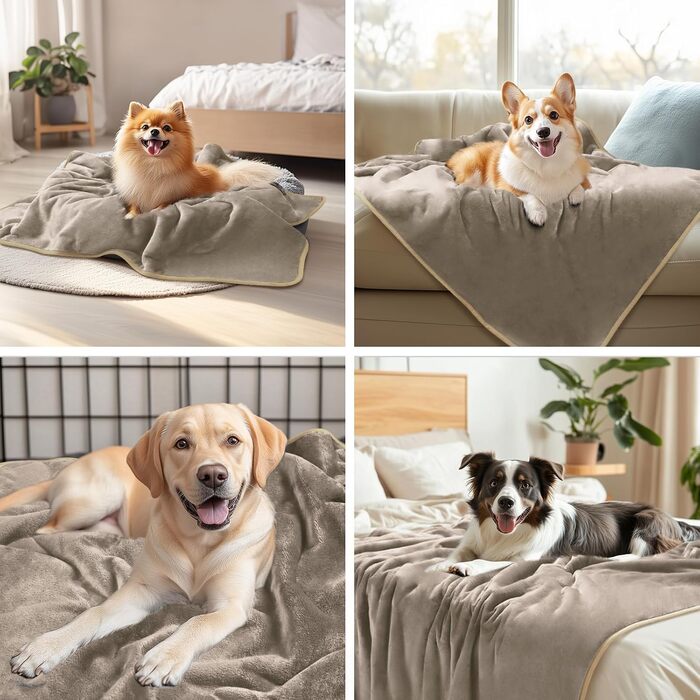 Водонепроникний килимок для собак Luciphia, миючий, для великих та середніх собак та котів, теплий, м'який, з флісу Sherpa, 145 x 165 см, бежевий