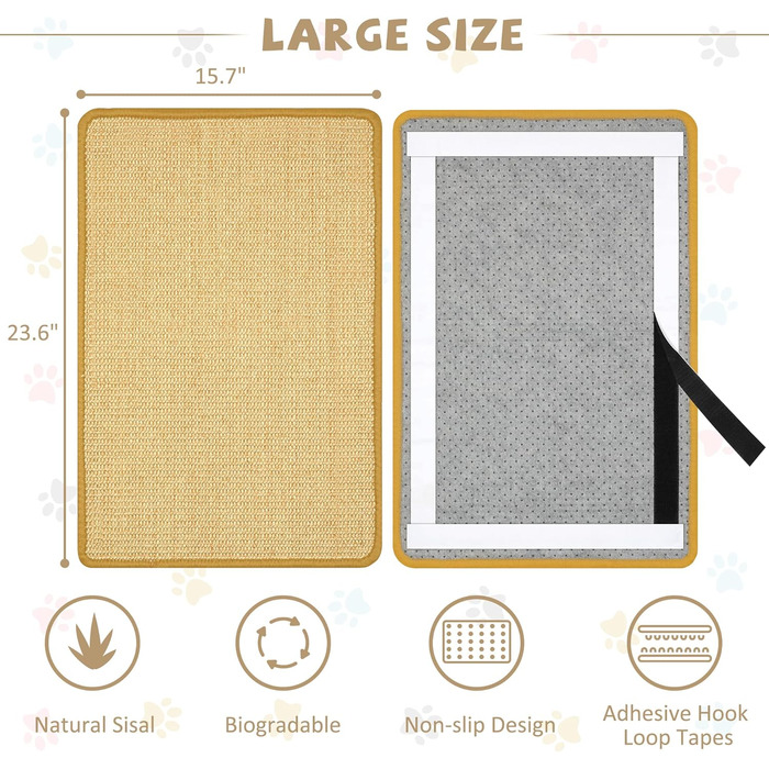 Килимок для котів Graciadeco з сизалю, 60 x 40 см - захист меблів